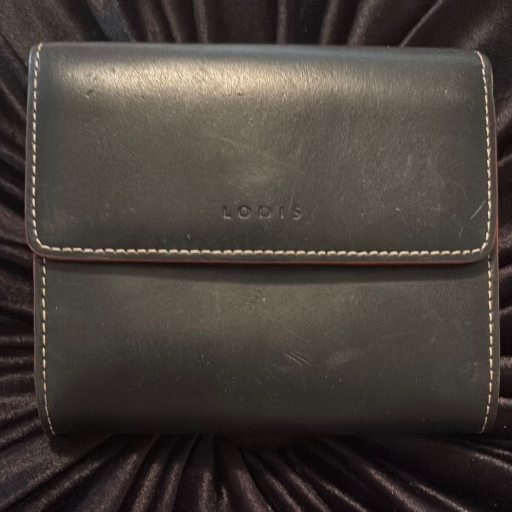 Lodis Black Leather Wallet with Elegant Fold-Over Design
